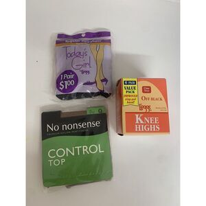 Vtg Lot No‎ Nonsense Pantyhose Size Q Off Black Tan 6 Pairs Off Black Knee High